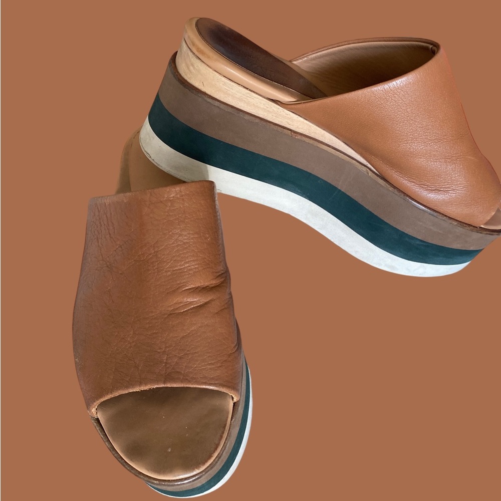 Paloma Barcelo Tan/Brown platform Wedge Slide Size 40